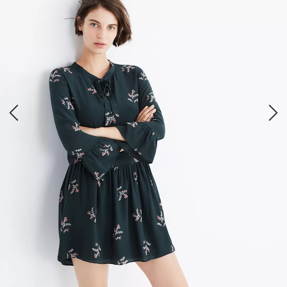 Madewell Floral Print Dress - Dark Green